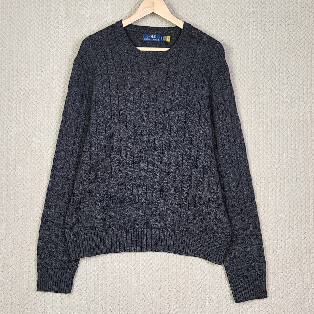 Polo‎ Ralph Lauren Cable Knit Crew Neck Dark Heather Gray Sweater Men's XL